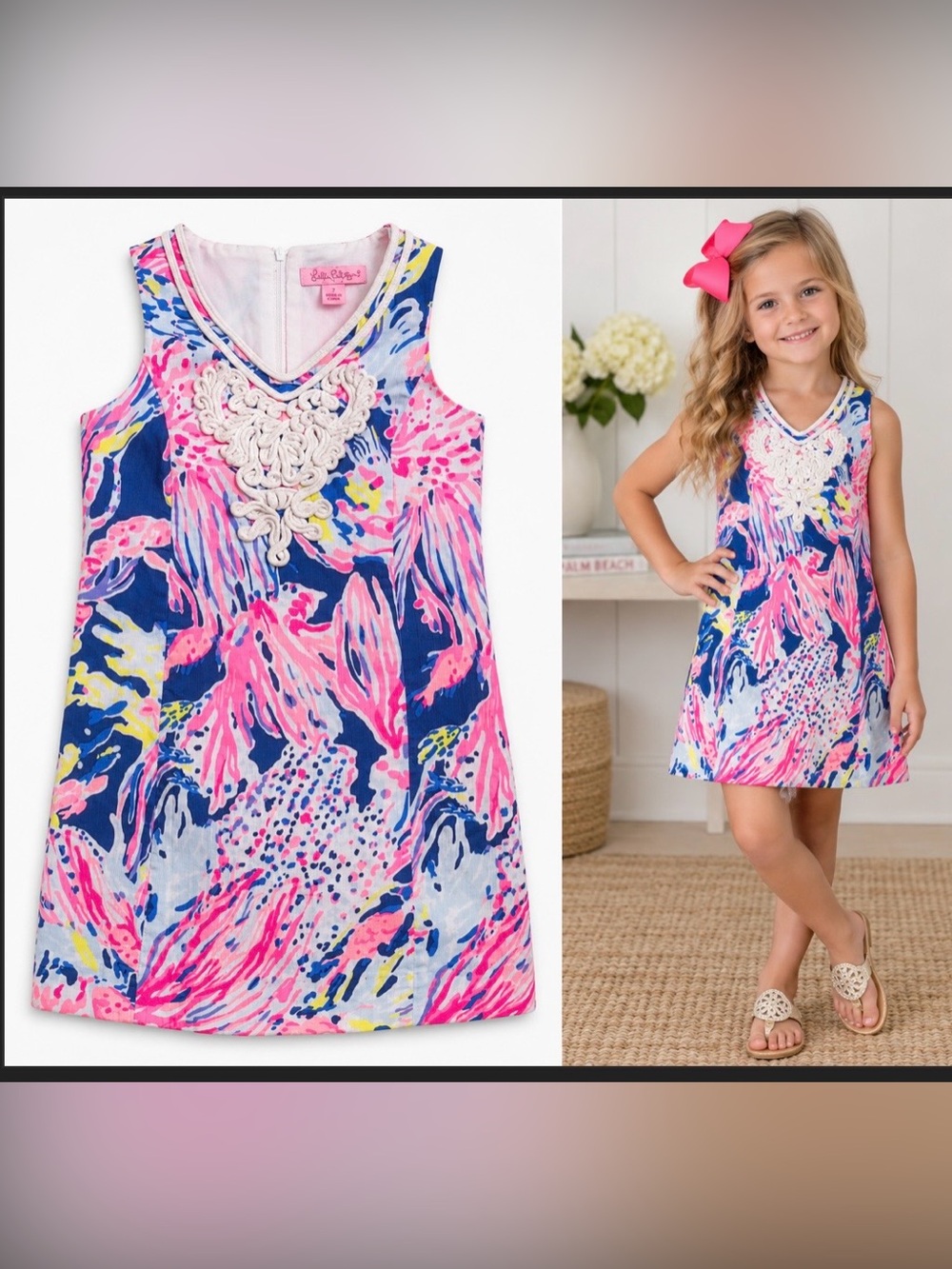 Lilly Pulitzer Navy, Pink & Yellow Tropical Print Shift Dress